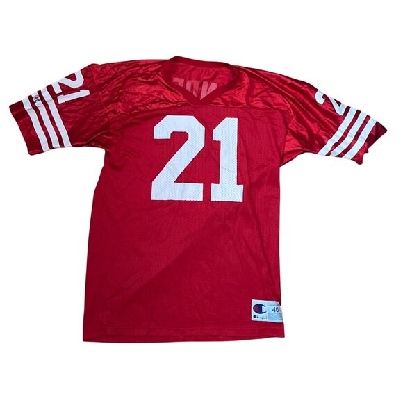 Champion Red Football Jersey DION Sanders #21 Size 40 Medium 100% Nylon Vintage - Picture 3 of 4